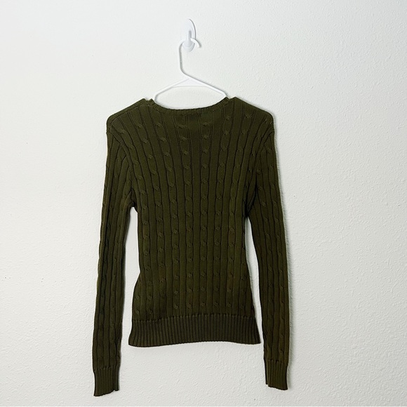 (Sold) Polo Ralph Lauren Olive Green Khaki Sweater Cable Knit Cotton Crewneck - Picture 5 of 10